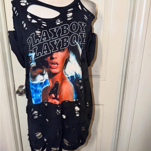 Black Playboy Tee | Distressed Oversized T-Shirt - Picture 7 of 14